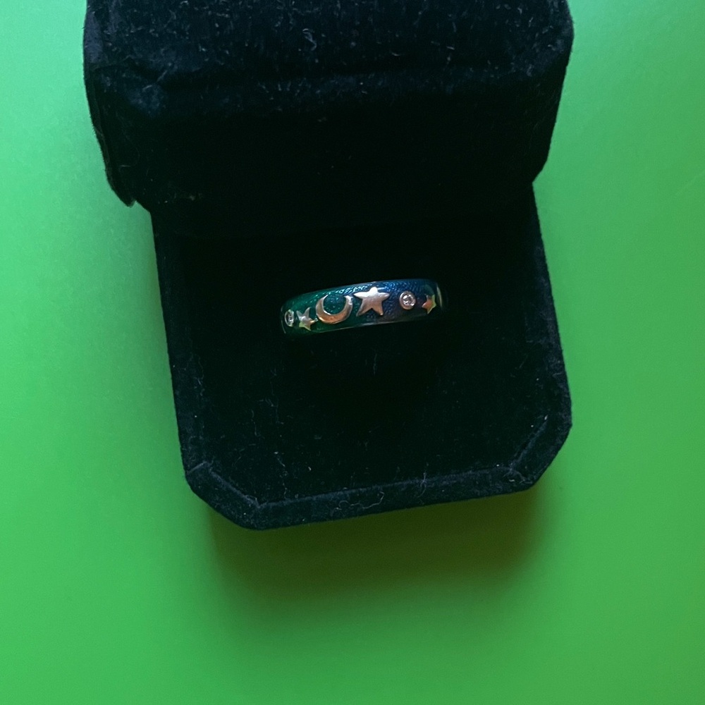 [Hidalgo] 18K Diamond Moon & Star Enamel Band